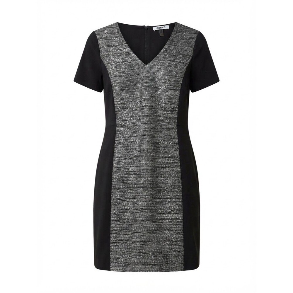 DKNYC Black Grey Size 14 Short Tweed Panel Dress Career Work Office Formal